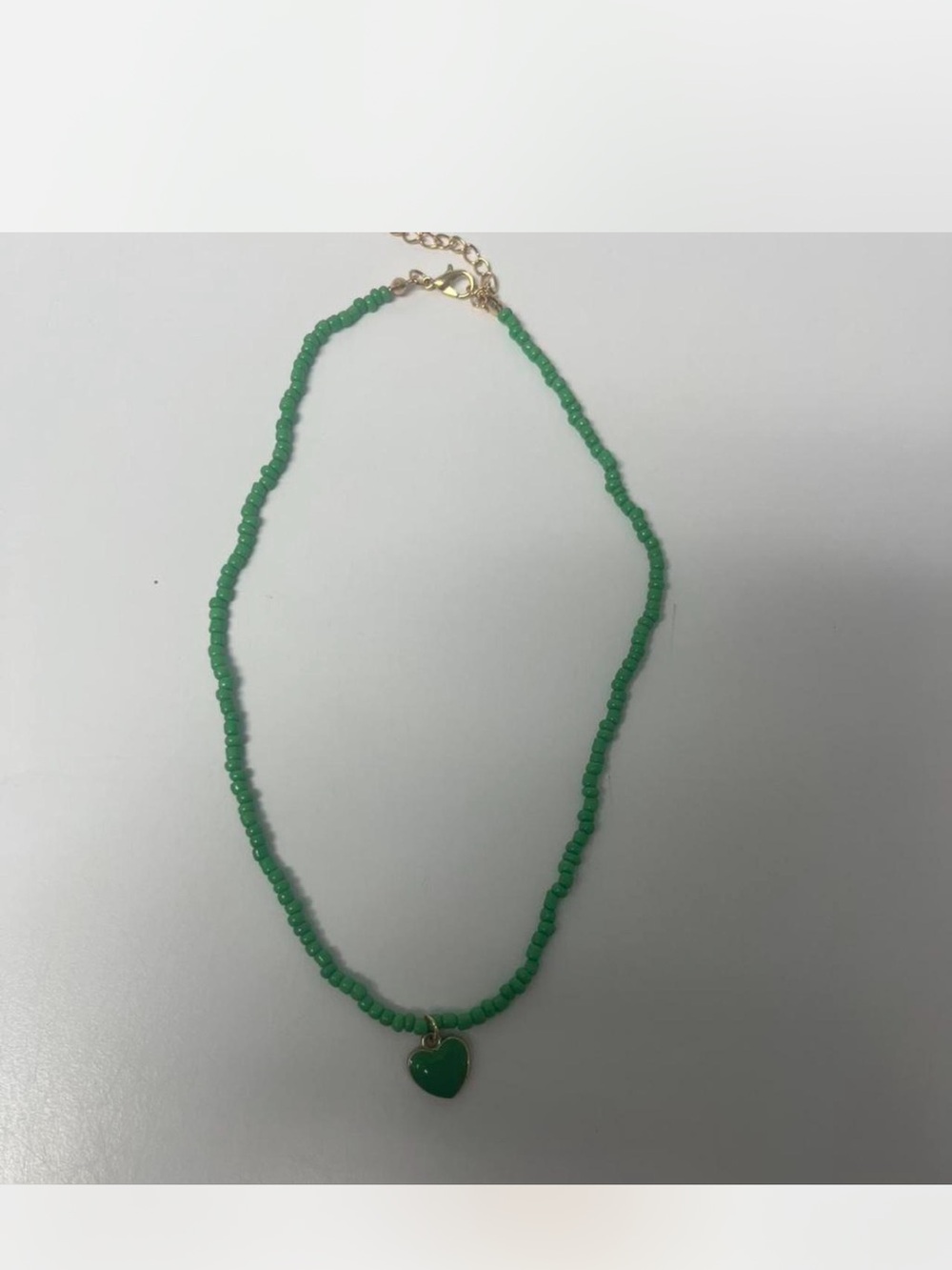 Green Beaded Heart Pendant Necklace Jewelry